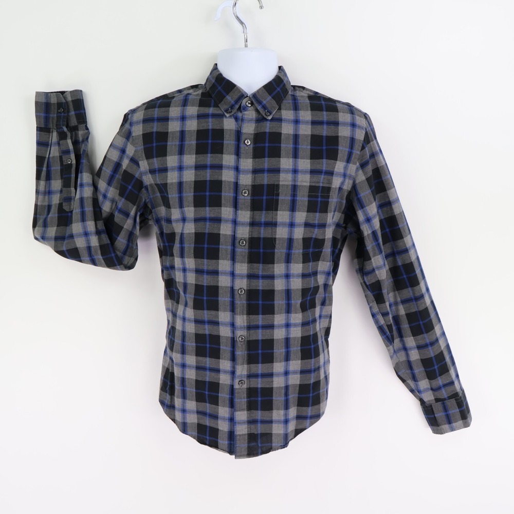 J. Crew Long Sleeve Shirt Mens Size M Gray Plaid Cotton Blend Button Down Collar